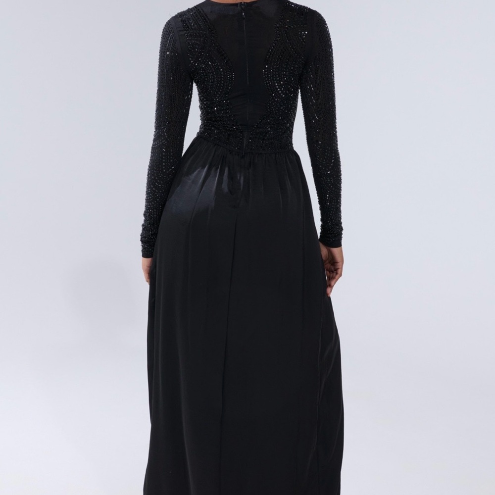 AKIRA MONACO SATIN MESH JUMPSUIT WITH RHINESTONES Size XL - Picture 4 of 6